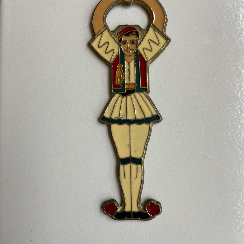 Traditional Greek Dancer bronze and  Enamel Bottle opener